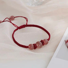 Load image into Gallery viewer, Obsidian/ Strawberry Quartz Chinese Style Gemstone Red Strings Bracelet Adjustable 6.5-8 inches woven Bracelet Friendship Couple Bracelets