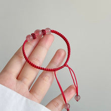 Load image into Gallery viewer, Obsidian/ Strawberry Quartz Chinese Style Gemstone Red Strings Bracelet Adjustable 6.5-8 inches woven Bracelet Friendship Couple Bracelets