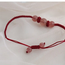 Load image into Gallery viewer, Obsidian/ Strawberry Quartz Chinese Style Gemstone Red Strings Bracelet Adjustable 6.5-8 inches woven Bracelet Friendship Couple Bracelets