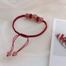 Load image into Gallery viewer, Obsidian/ Strawberry Quartz Chinese Style Gemstone Red Strings Bracelet Adjustable 6.5-8 inches woven Bracelet Friendship Couple Bracelets