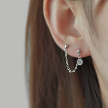 Load image into Gallery viewer, Pair of stainless steel earrings with cable chain and 5mm cubic zirconia studs, measuring 2.5cm in length