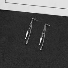 Load image into Gallery viewer, A pair of BTS Style Inspired Bullet Spike Earrings, 6-7cm in length, made of surgical steel, available in lever-back and stud styles. The design features sleek bullet spikes for an edgy, punk-inspired look.