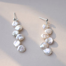 Load image into Gallery viewer, Korean Style 18K Gold Plated /Surgical Steel Natural Keshi 6-8mm Baroque Pearls Flat Side Flora Earrings Bridal and Bridesmaid Gifts
