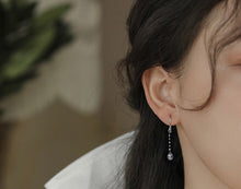 Load image into Gallery viewer, A pair of elegant dangle drop earrings made of surgical steel with small chains and cubic zirconia stones, available in 5mm and 8mm sizes, showcasing a sophisticated and modern design.