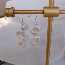 Load image into Gallery viewer, Gold/Silver Top Drilled Natural Keshi Baroque Pearls Flat Side 8mm Nickel Free Steel Bar Dangle Earrings