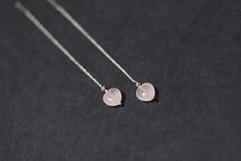 Load image into Gallery viewer, 925 Silver Dangle or Surgical Steel Threader Earrings with Natural 10mm Mozambique Heart Rose Quartz, Elegant Jewelry