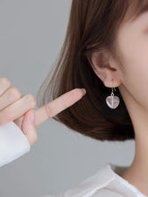 Load image into Gallery viewer, 925 Silver Dangle Earrings with 12mm Large Natural Rose Quartz Love Heart Shapes, Romantic Jewelry