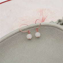 将图片加载到图库查看器,18K gold plated or silver dangle earrings with 6mm white jade round beads, perfect for adding a touch of understated elegance to any outfit.