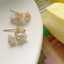 Load image into Gallery viewer, Korean Steel Gold/Silver Stud Keshi Baroque Coin Pearls Flat Side 6mm-8mm Flower Style Earrings