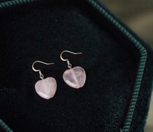 Load image into Gallery viewer, 925 Silver Dangle Earrings with 12mm Large Natural Rose Quartz Love Heart Shapes, Romantic Jewelry