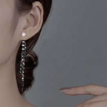 Load image into Gallery viewer, 925 Silver Earrings with 5mm Natural Button Freshwater Pearls and Three-Layer Sparkle Chains, 9cm Length, Wedding Bridal Jewelry