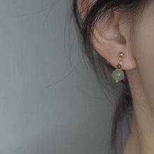 Load image into Gallery viewer, 18K gold plated or stainless steel earrings with 3mm garnet and 8mm dark green jade beads, perfect for adding a touch of elegance and luxury to any outfit.