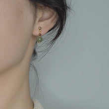 Load image into Gallery viewer, 18K gold plated or stainless steel earrings with 3mm garnet and 8mm dark green jade beads, perfect for adding a touch of elegance and luxury to any outfit.