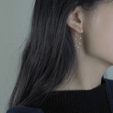 Load image into Gallery viewer, A pair of 18K Gold Plated steel earrings with 3mm baroque natural pearls, measuring 4-4.5cm in length, ideal for weddings and bridesmaid gifts.