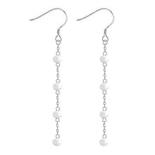 Load image into Gallery viewer, 925 Silver Dangle Earrings with 4mm Button Pearls and Chains, 5cm in Length, Elegant Jewelry