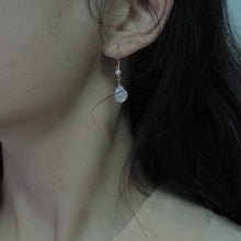 Load image into Gallery viewer, 18k gold plated dangle earrings with 3mm button pearls and 8mm keshi pearls, hypoallergenic and elegant.