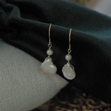 Load image into Gallery viewer, 18k gold plated dangle earrings with 3mm button pearls and 8mm keshi pearls, hypoallergenic and elegant.