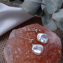 Load image into Gallery viewer, A pair of 18K Gold Plated or silver steel stud earrings with large 10-11mm milky white freshwater Keshi pearls.