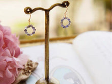 将图片加载到图库查看器,18K gold plated or silver circle earrings with 3-4mm tiny natural lavender amethyst beads, ideal for adding a touch of minimalist elegance and subtle sophistication to any outfit.