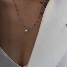 将图片加载到图库查看器,Stainless Steel Figaro Cable Chain 5mm AAA Freshwater Pearls Necklace 16-18 inches
