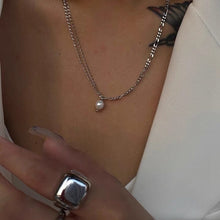 将图片加载到图库查看器,Stainless Steel Figaro Cable Chain 5mm AAA Freshwater Pearls Necklace 16-18 inches