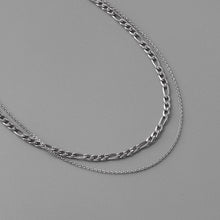Load image into Gallery viewer, Minimalist BTS Kpop Style Double Chain Figaro and Cable Chain Solid Surgical Stainless Steel Necklace 16/18/20 Inches