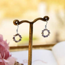 将图片加载到图库查看器,18K gold plated or silver circle earrings with 3-4mm tiny natural lavender amethyst beads, ideal for adding a touch of minimalist elegance and subtle sophistication to any outfit.