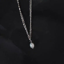 将图片加载到图库查看器,Stainless Steel Figaro Cable Chain 5mm AAA Freshwater Pearls Necklace 16-18 inches
