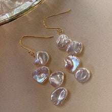 Load image into Gallery viewer, Gold/Silver Top Drilled Natural Keshi Baroque Pearls Flat Side 8mm Nickel Free Steel Bar Dangle Earrings