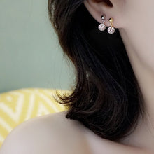 Load image into Gallery viewer, 18K gold plated or surgical stainless steel minimalist stud earrings with 3 AAAA cubic zirconia stones, 5mm each, perfect for adding a touch of sparkle and sophistication to any outfit.