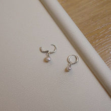 Load image into Gallery viewer, Minimalist 18K Gold Plated/ Silver Steel 3-4mm AAA Button Pearls/ Dangle Huggie Earrings for Women | Dainty Earrings