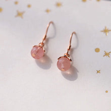 Load image into Gallery viewer, 18K gold plated S925 earrings with 8mm Madagascar rose quartz stones and an intricate flower cap design, perfect for adding elegance to any outfit.