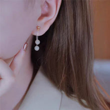将图片加载到图库查看器,A pair of 18K gold plated earrings featuring 6mm small natural white jade stones, measuring between 4.5 to 5cm in length.