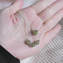 이미지를 갤러리 뷰어에 로드 , 단일 구슬/트리플 구슬 녹색 정통 미처리 연옥 옥 Hetian Jade 10x9mm 목걸이 16-18 인치 봄 반지
