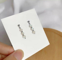 Load image into Gallery viewer, A pair of 18K Gold Plated or surgical steel bar earrings with AAA 4-5mm natural moonstone round beads.