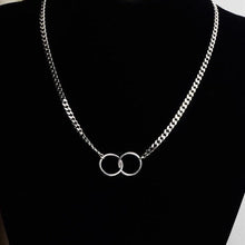 Load image into Gallery viewer, Korean Kpop 3.8mm Chunky Cuban Chain 10mm Double Circle Ring Necklace 16-18Inches