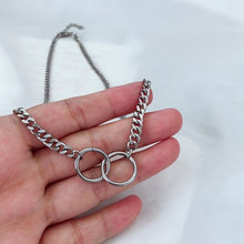 Load image into Gallery viewer, Korean Kpop 3.8mm Chunky Cuban Chain 10mm Double Circle Ring Necklace 16-18Inches