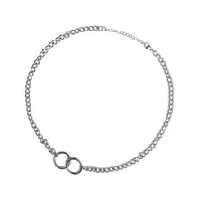 Load image into Gallery viewer, Korean Kpop 3.8mm Chunky Cuban Chain 10mm Double Circle Ring Necklace 16-18Inches
