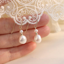 Load image into Gallery viewer, 18K Gold Plated Freshwater Pearl Earrings, 4mm Round Studs or 5x8mm Oval Dangles, Wedding Bridal Jewelry