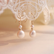 Load image into Gallery viewer, 18K Gold Plated Freshwater Pearl Earrings, 4mm Round Studs or 5x8mm Oval Dangles, Wedding Bridal Jewelry