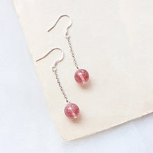 Load image into Gallery viewer, Minimalist Platinum Plated S925 8mm Red AAA Natural Strawberry Quartz Dangle Earrings Gemstone