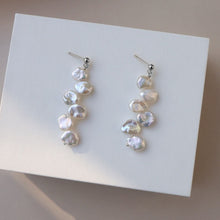 Load image into Gallery viewer, Korean Style 18K Gold Plated /Surgical Steel Natural Keshi 6-8mm Baroque Pearls Flat Side Flora Earrings Bridal and Bridesmaid Gifts