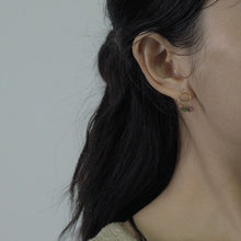 Load image into Gallery viewer, 18K gold plated geometric earrings with a circle design and colorful tourmaline chips ranging from 4-7mm, perfect for adding a vibrant and eye-catching touch to any outfit.