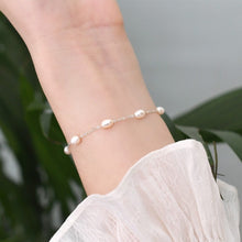 Load image into Gallery viewer, S925 4-5mm Natural Oval Pearl Bracelet 6/7/8 inches with Extender Wedding Gif For Her