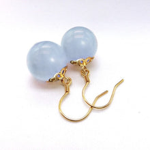 Load image into Gallery viewer, 18K gold plated or S925 silver filigree flower bead cap earrings with 12mm milky aquamarine beads, perfect for adding a touch of elegance and sophistication to any outfit.