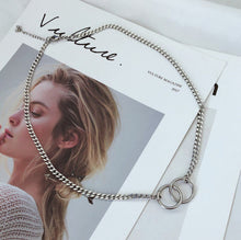 Load image into Gallery viewer, Korean Kpop 3.8mm Chunky Cuban Chain 10mm Double Circle Ring Necklace 16-18Inches