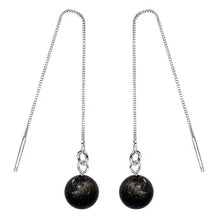 Load image into Gallery viewer, S925 Natural 8mm Crystal Threader Earrings Clear Quartz/ Strawberry Quartz/ Amethyst/ Golden Obsidian/ Labradorite Crystal Threader Earrings