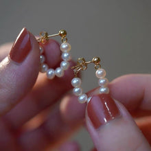 Load image into Gallery viewer, 18K gold plated or surgical steel stud earrings with AAA 3-4mm button pearls, perfect for adding a touch of sophistication to any outfit.