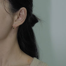 Load image into Gallery viewer, 18K gold plated geometric earrings with a circle design and colorful tourmaline chips ranging from 4-7mm, perfect for adding a vibrant and eye-catching touch to any outfit.