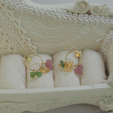 Load image into Gallery viewer, 18K gold plated geometric earrings with a circle design and colorful tourmaline chips ranging from 4-7mm, perfect for adding a vibrant and eye-catching touch to any outfit.